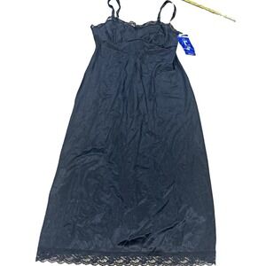 Nancy King Women's Black Nylon Full Slip Lace Trim Wireless Size 34